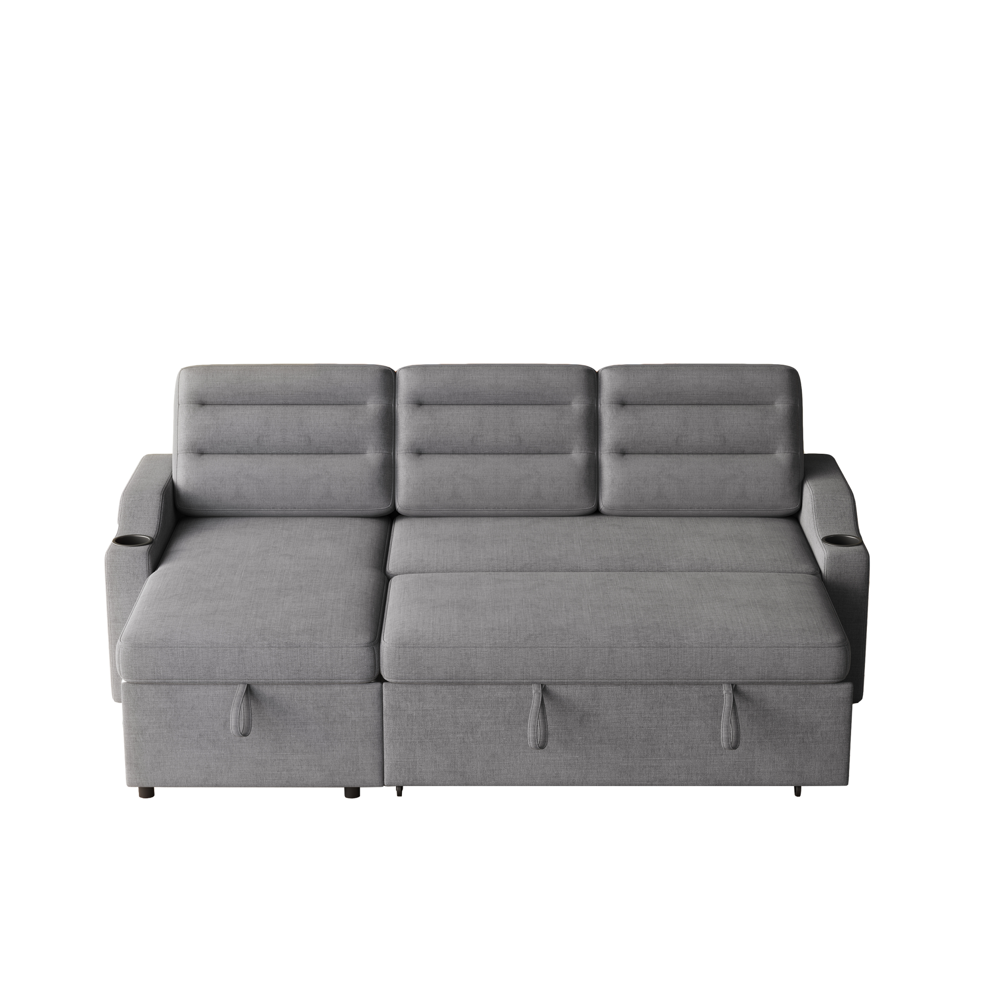 Mh83.5" Convertible Sleeper Combo Sofa, Convertible Sofa Bed Polyester Pullout Bed With Storage Recliner And Cup Holder For Living Room, Tight Spaces Dark Grey Polyester Wood Primary Living Space Pine Foam Fabric 3 Seat