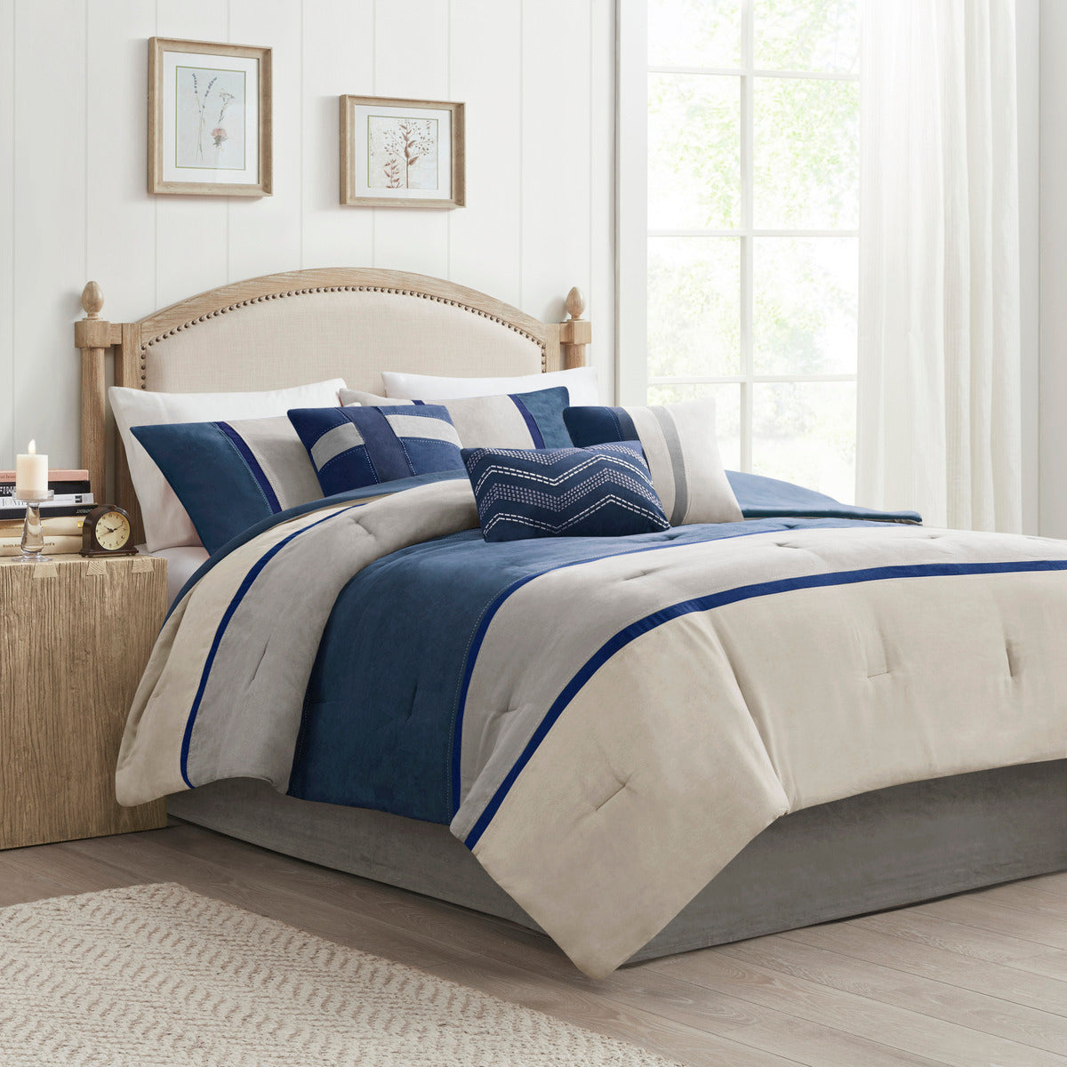 7 Piece Faux Suede Comforter Set Blue King King Blue Polyester