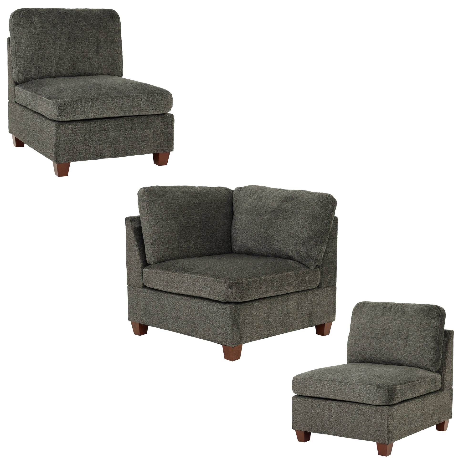 Modular Set 3Pc In Gray Gray Pillow Back L Shaped Armless Chenille 3 Seat