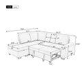 Sleeper Sectional Sofa, L Shape Corner Couch Sofa Bed With Storage Ottoman & Hidden Arm Storage & Usb Charge For Living Room Apartment, Gray Gray Velvet 4 Seat