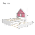 Full Size House Shaped Bed With Bookcase Headboard And Led Light And Twin Size Trundle For Kids Boys Girls, Pink White Box Spring Not Required Full White Pink Wood Bedroom Cute Bed Frame Wood