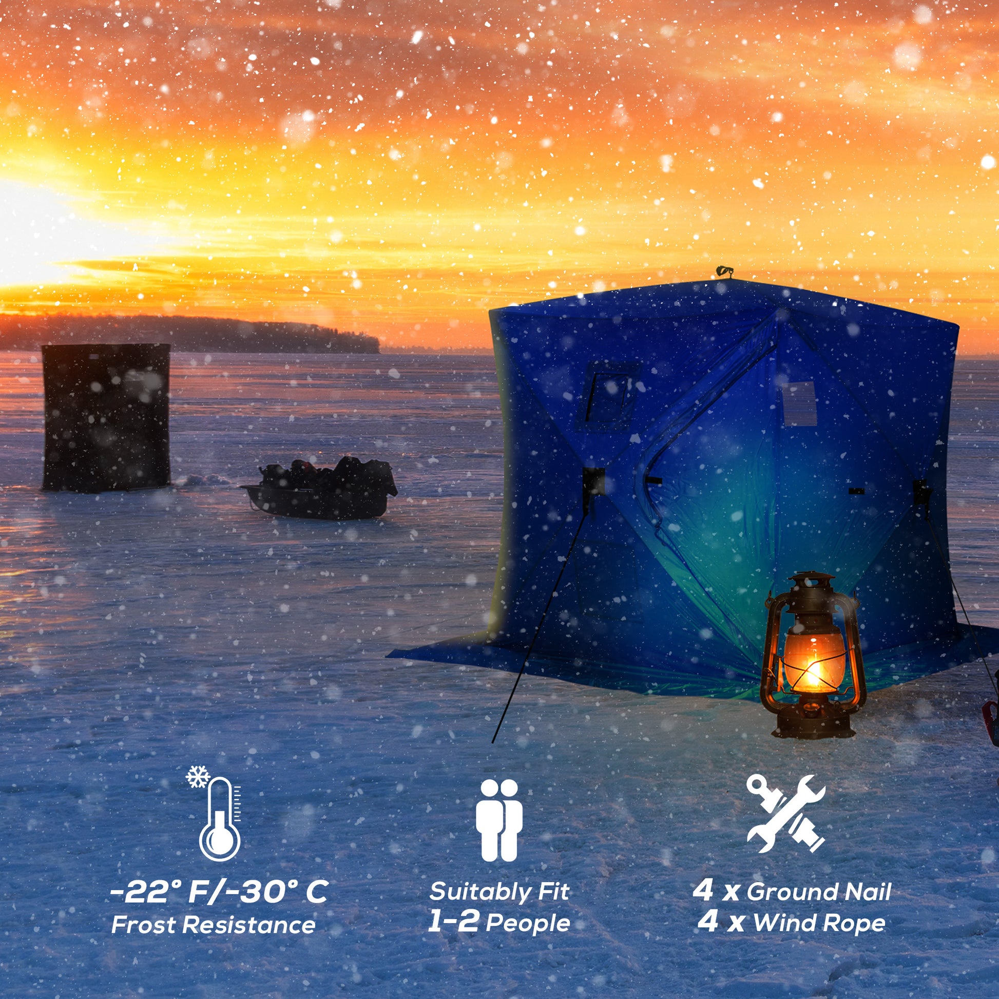 Outsunny 2 Person Ice Fishing Shelter, Pop Up Portable Ice Fishing Tent With Carry Bag, Windows And Anchors For Low Temp 22 , Blue Blue Polyester