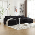 United We Win Modern Large Chenille Fabric U Shape Sectional Sofa Black Chenille 4 Seat