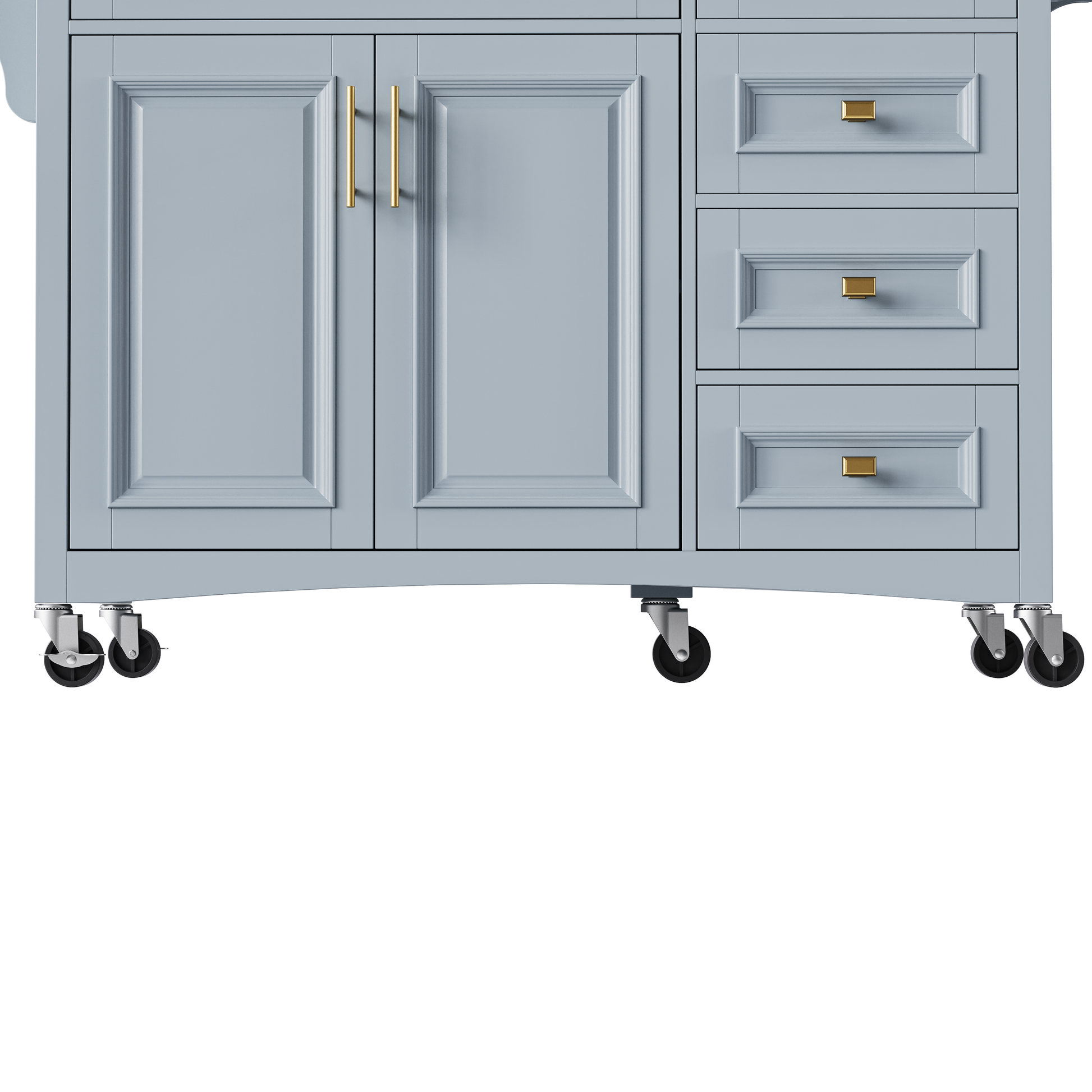 K&K 52'' Kitchen Island With Drop Leaf, Embossed Texture Kitchen Island On Wheels With Spice Rack, Towel Rack, 2 Doors And 5 Drawers, Kitchen Storage Cart With Adjustable Shelf For Kitchen, Blue