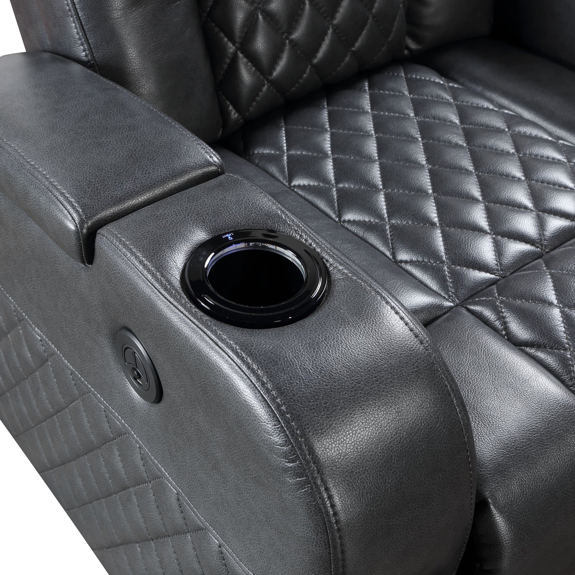 Dark Grey Power Recliner With Bluetooth Dark Grey Faux Leather Manual Handle Metal Primary Living Space Tight Back Modern Handle Square Arms Faux Leather