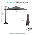 10 Ft Cantilever Patio Umbrella With 360 Rotation & Tilt Adjustment, Square Outdoor Offset Umbrella With Aluminum Pole Grey Grey Fabric