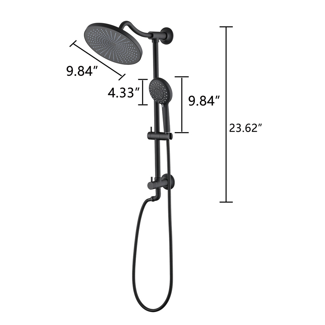 Matte Black 5 Spray Mode 10" Overhead And Handheld Shower System With Slide Bar Matte Black Stainless Steel