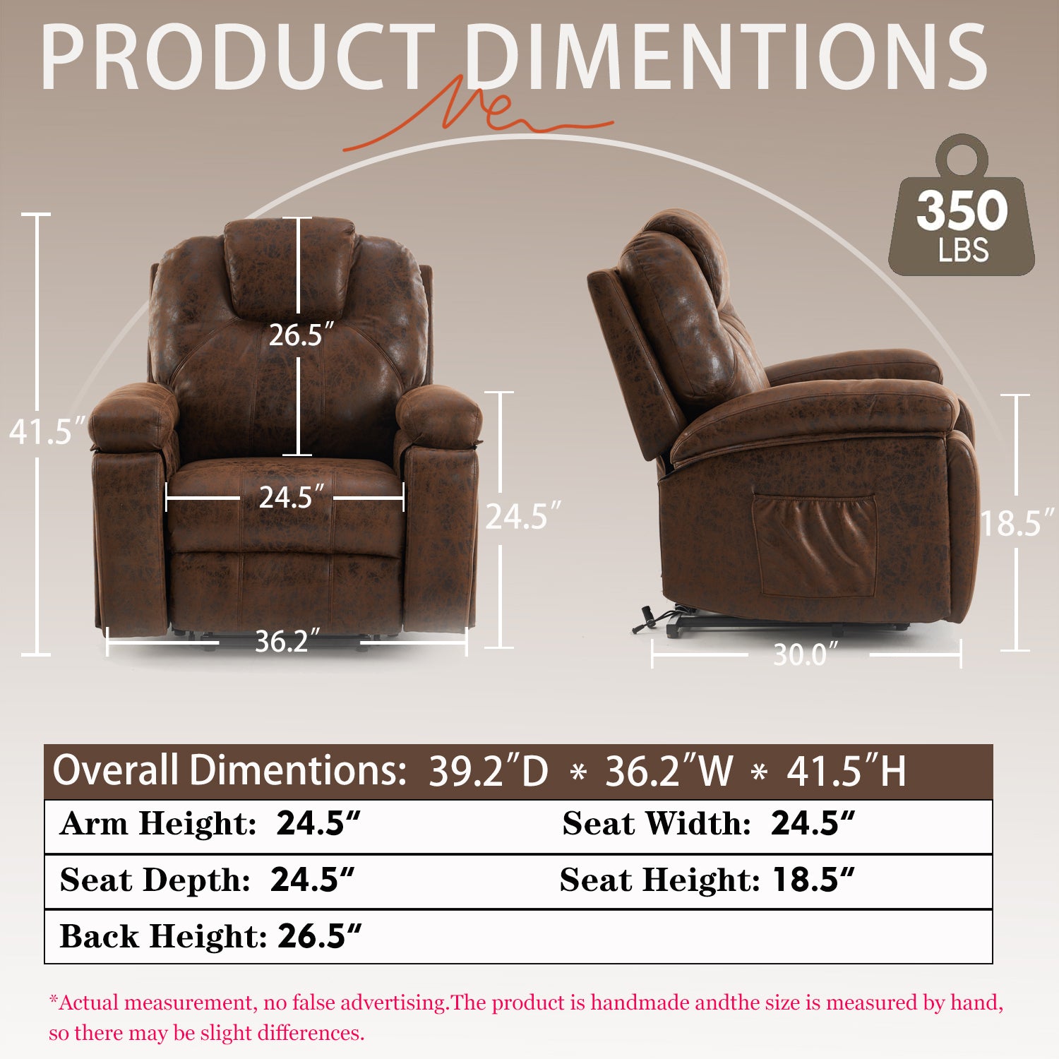 Power Lift Recliner Chair With Massage Elderly, Overstuffed Wide Recliners, Heavy Duty And Safety Motion Reclining Mechanism Brown Faux Leather