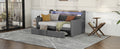 Twin Size Daybed With Storage Drawers, Upholstered Daybed With Charging Station And Led Lights, Gray Old Item W1580S00034 Twin Gray Linen