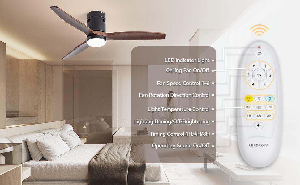 Ceiling Fan With Light, 52 Inch Flush Mount Ceiling Fan, Reversible Blades, 3Cct Low Profile Ceiling Fan With Remote For Bedroom Living Room Walnut Modern Wood