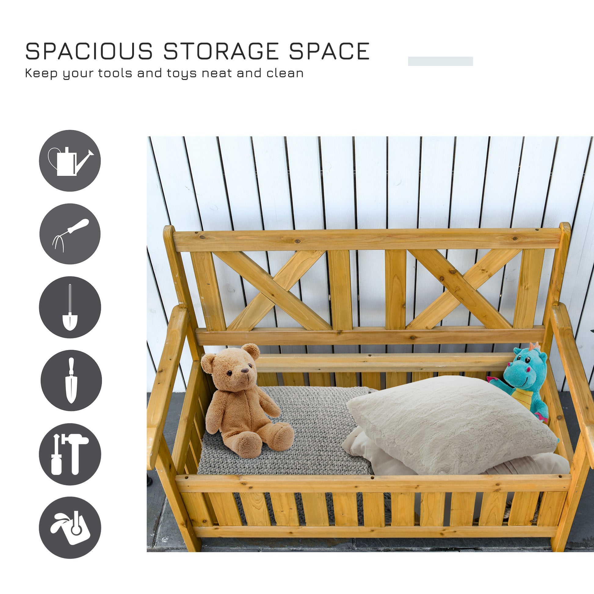 Outsunny Patio Wooden Bench With Storage Box, 29 Gallon Outdoor Storage Bench, Large Entryway Deck Box W Unique X Shape Back, For Deck, Porch & Balcony, Yellow Yellow Wood