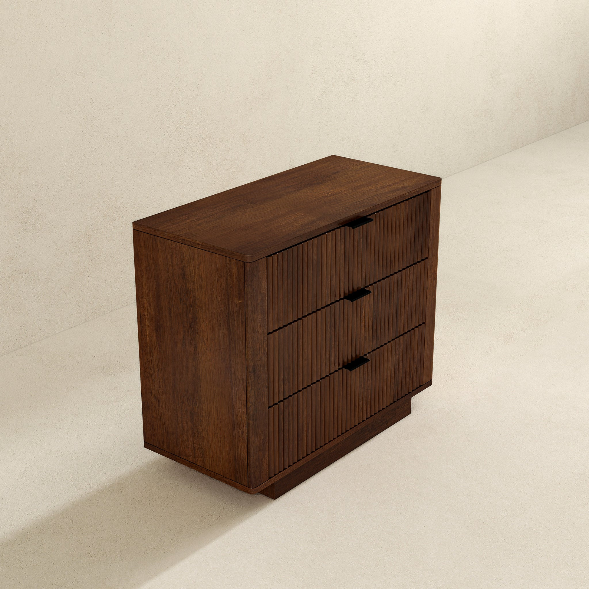 Lola Walnut Nightstand 3 Drawer Brown,Walnut Brown 3 Drawers Bedroom Bedside Cabinet Mid Century Modern Solid Wood Walnut Finish Solid Wood