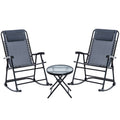 Outsunny 3 Piece Outdoor Rocking Bistro Set, Patio Folding Chair Table Set With Glass Coffee Table For Yard, Patio, Deck, Backyard, Grey Grey Fabric