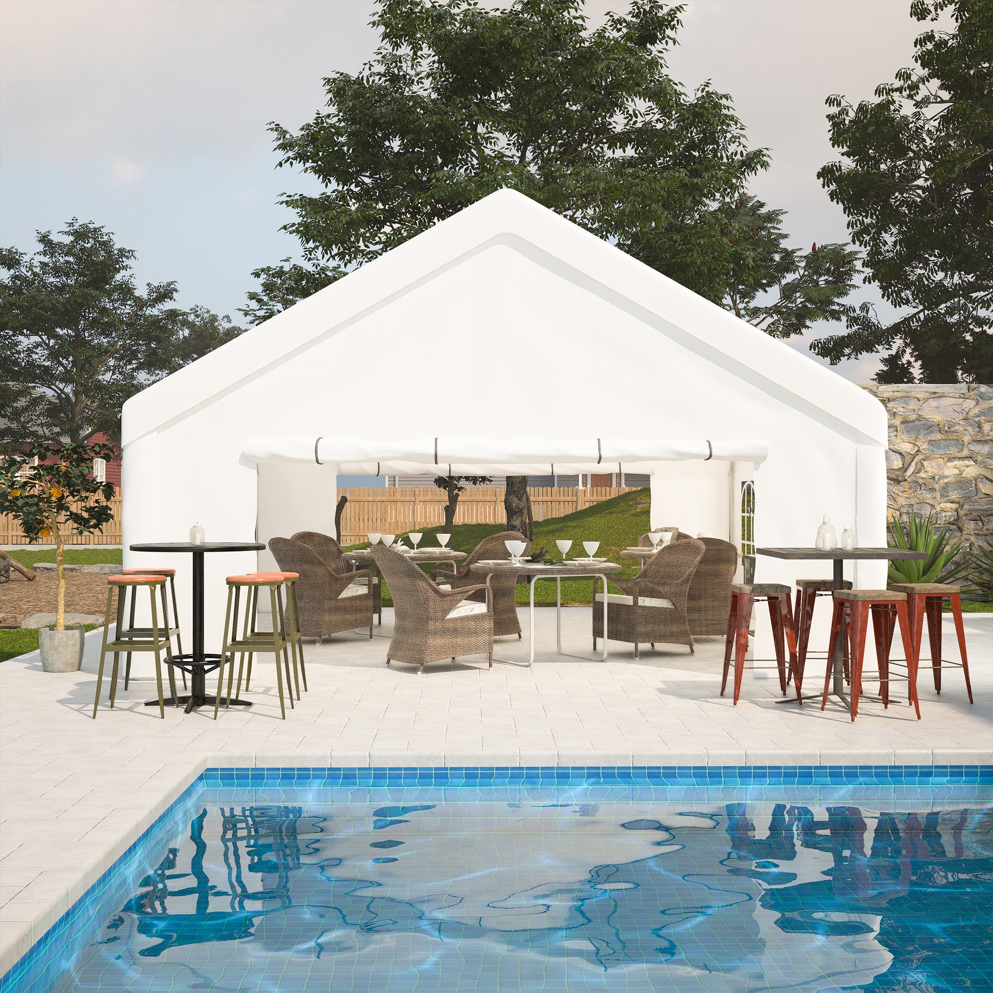20X20Ft Party Tent Heavy Duty, Large Wedding Event Shelters With 2 Storage Bags & Removable Sidewalls, Outdoor Canopy Gazebo Commercial Tents For Parties Carport Camping Garden Patio White Metal