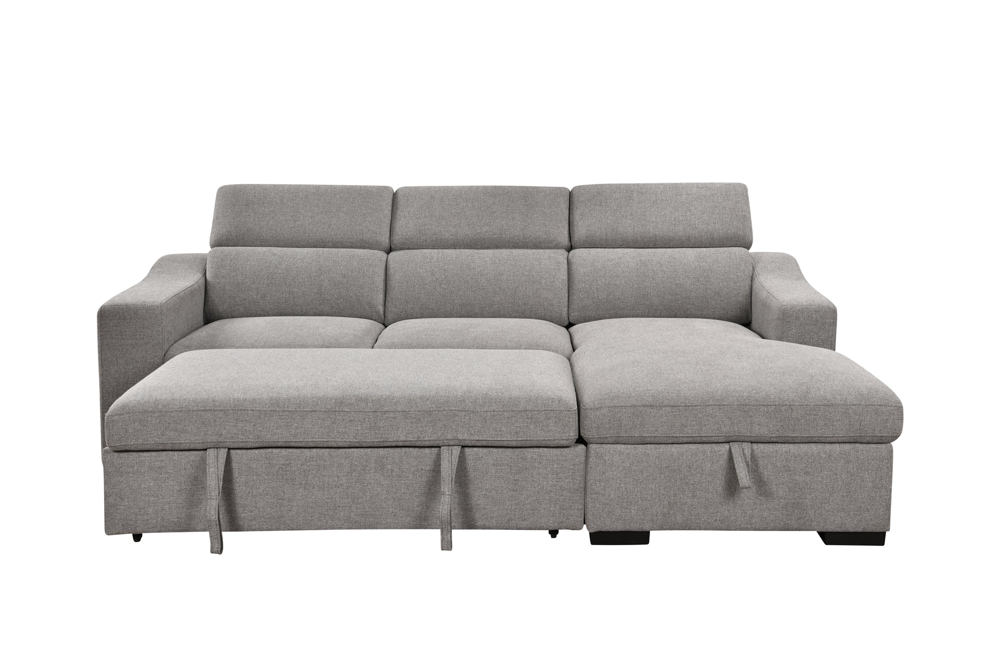 103'' Inch Convertible Sectional Sofa With Storage Chaise, Adjustable Headrests, L Shaped Sleeper Corner Sectional Sofa With A Pull Out Bed ,A Usb Charging,And A Cup Holder,Light Gray Light Brown