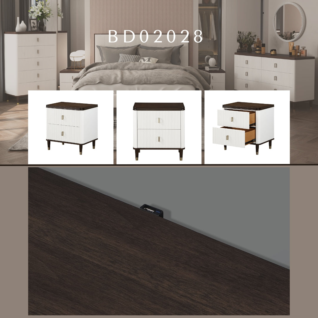 Carena White & Walnut Finish Night Stand W Usb White Walnut Synthetic Wood