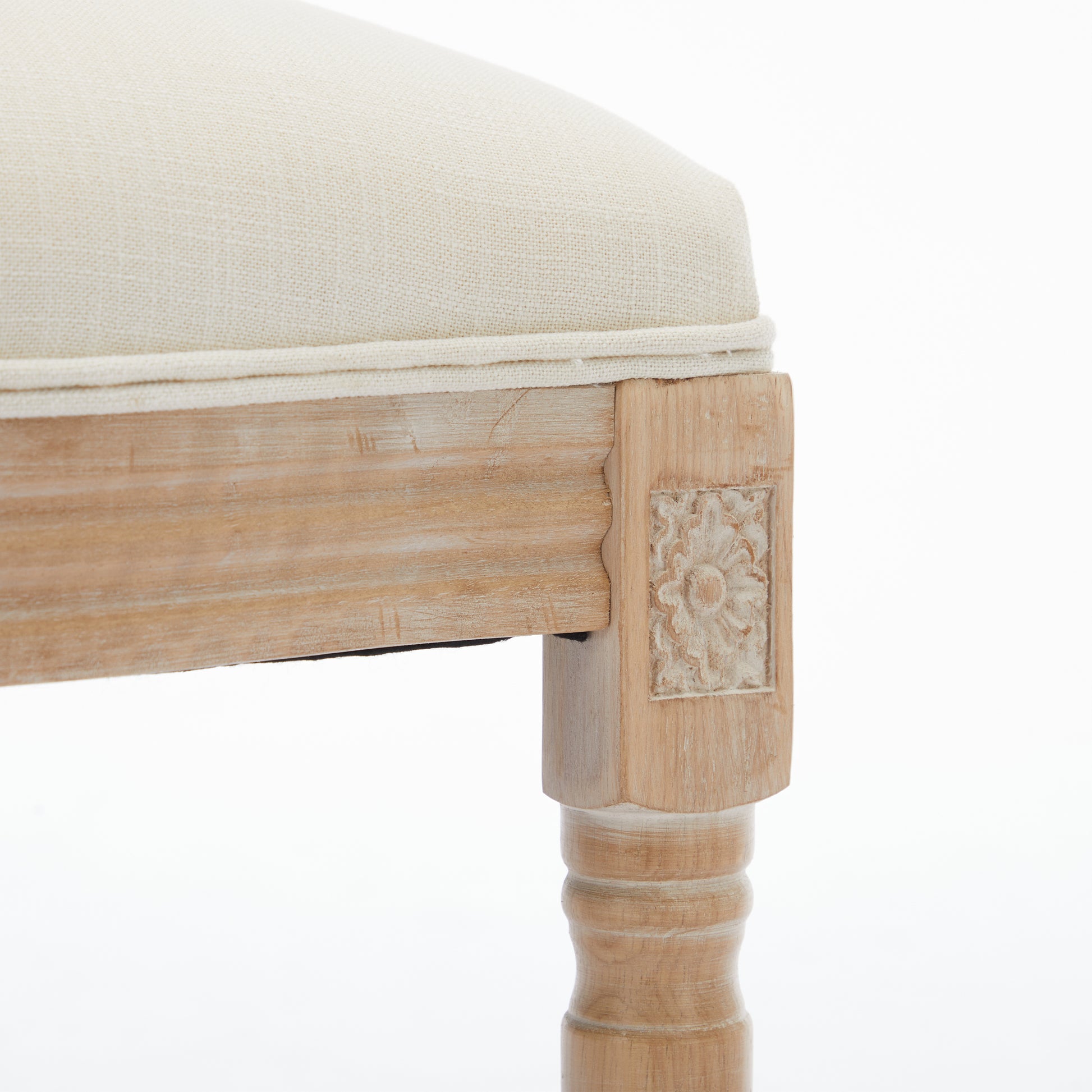 Solid Wood Bar Stools Set Of 2, Classic French Country Wooden Barstools With Upholstered Seating Beige Fabric Wood Fabric