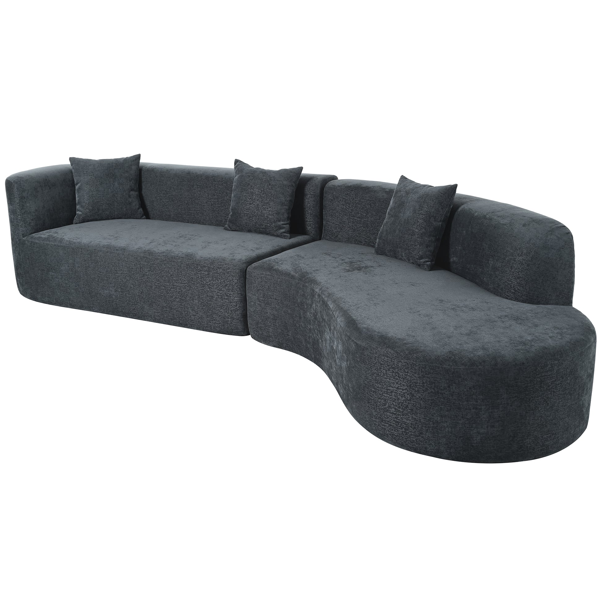 Modern Large 2 Piece Sectional Sofa With 3 Pillows,For Living Room, Bedroom Gray Polyester 2 Seat