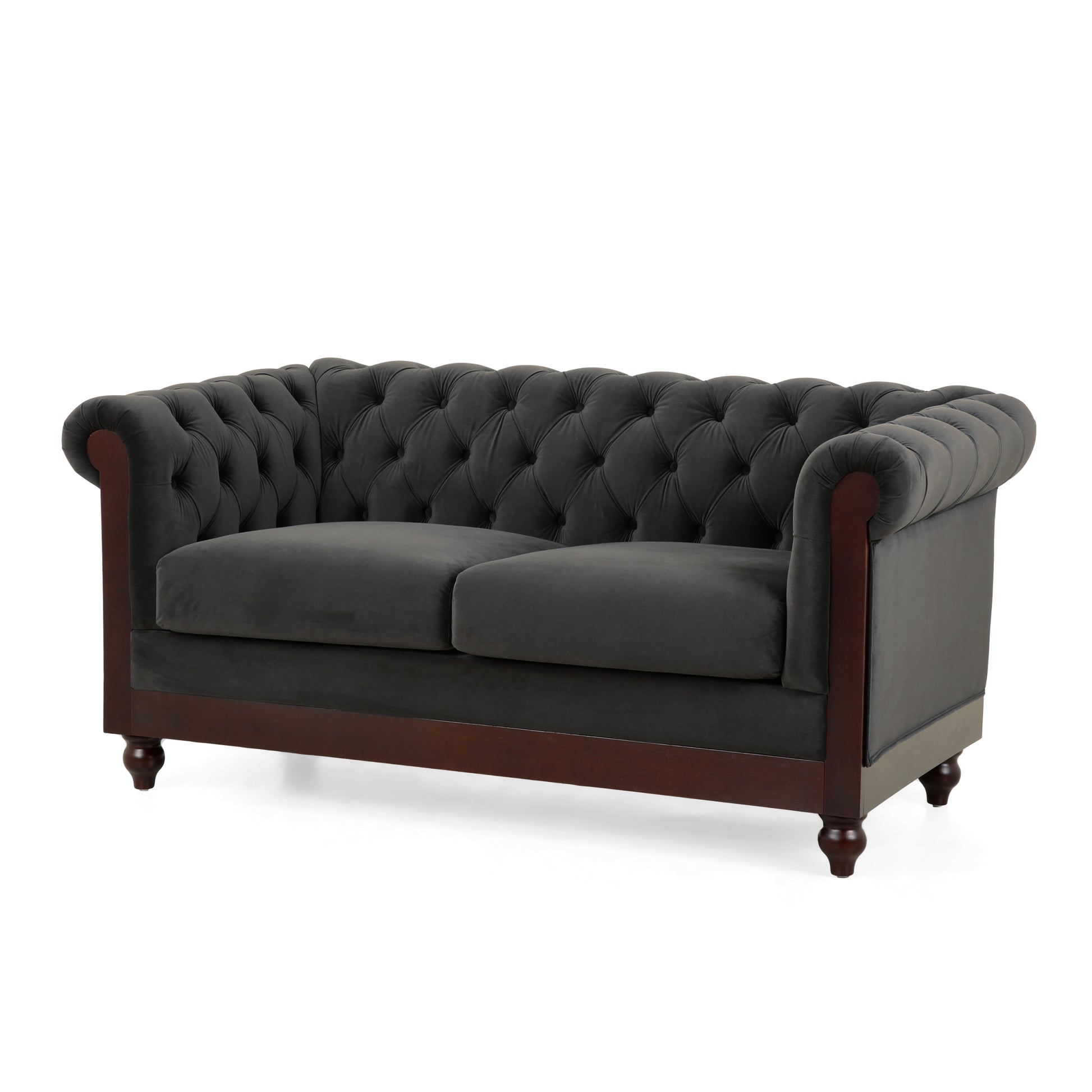 Vivalux 59.44" Chesterfield Velvet Loveseat Sofa,2 Person Rolled Arm Dutch Plush Upholstered Sofa Couch With Tufted Button For Living Room, Bedroom, Small Places,Dark Gray Dark Gray Espresso Velvet Wood Primary Living Space Soft Tufted Back