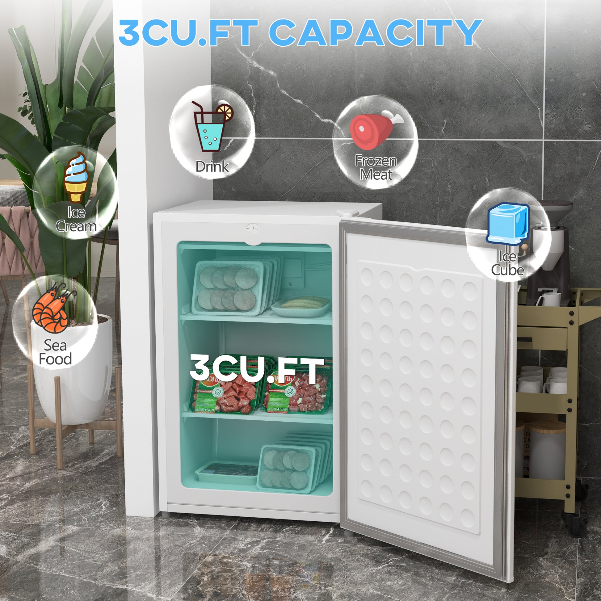 Homcom Upright Freezer, 3.0 Cubic Feet Compact Mini Freezer With Reversible Single Door And Adjustable Thermostat, Small Freezer For Home, Dorm, Apartment, Home Office, White White Steel