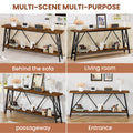 70.9 Inch Extra Long Sofa Table, Console Behind Sofa, Entryway Table With 2 Tier Storage Shelves For Hallways,Living Rooms,Foyers,Entryways,Banquet Rooms,Rustic Brown And Black, 70.9 L X 11.8