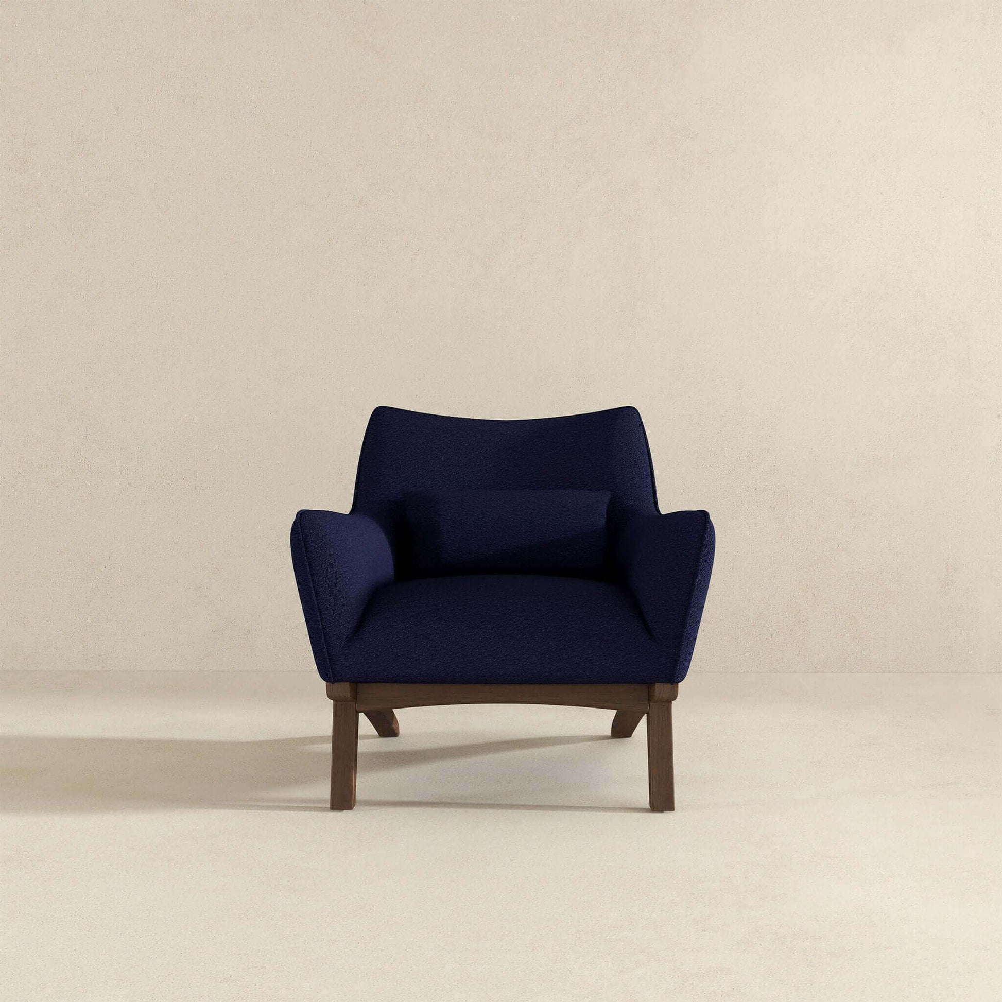 Brayden Mid Century Modern Dark Blue Boucle Armchair Dark Blue Boucle,Solid Wood