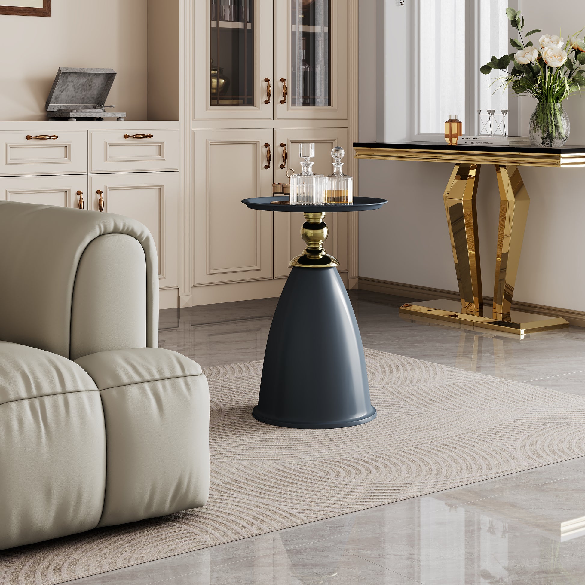 Luxury Design Iron End Table, Minimalist Round Side Table For Small Space Black Iron