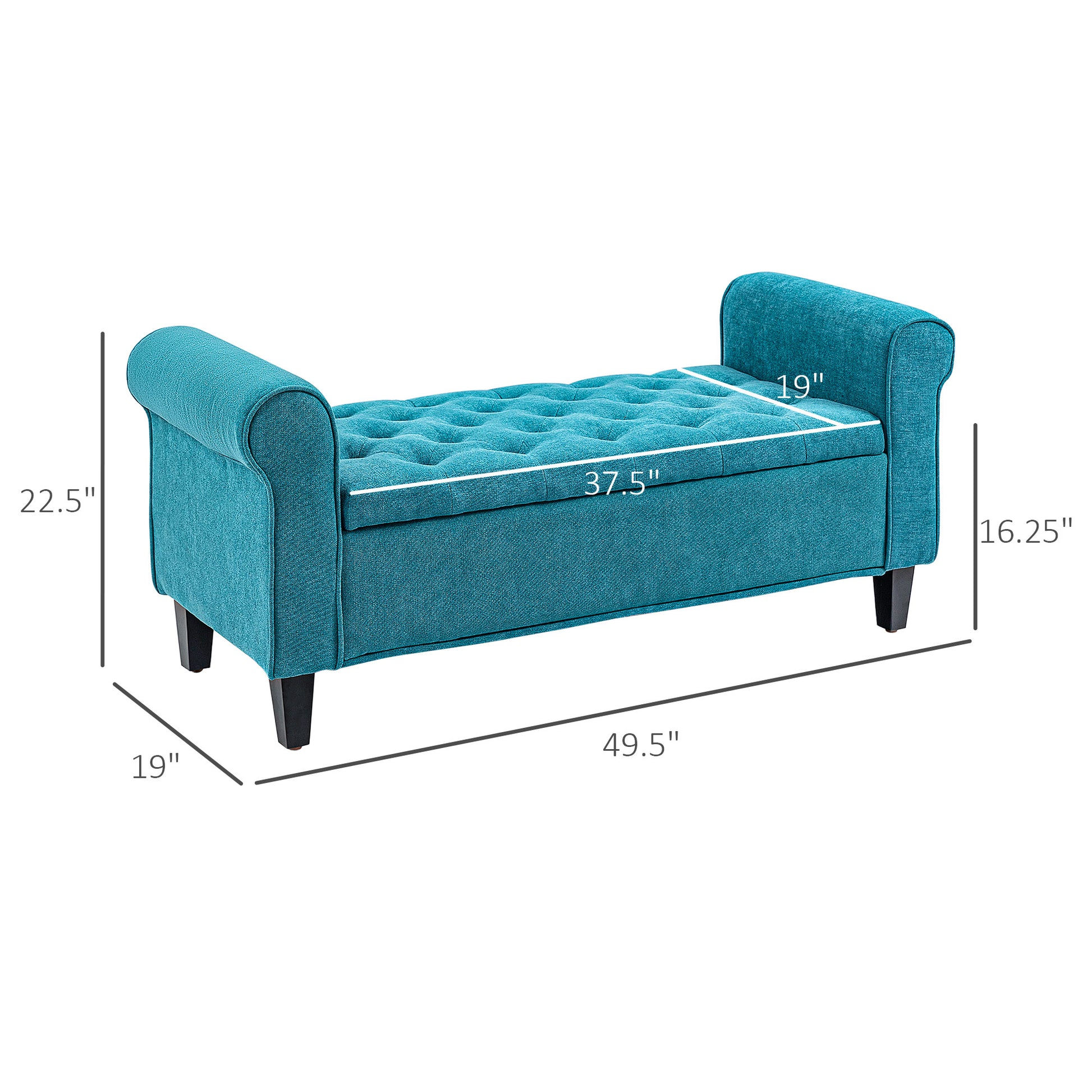 Homcom 50" Storage Ottoman Bench, Upholstered End Of Bed Bench With Rolled Arms, Wood Legs, Button Tufted Storage Bench With Safety Hinges For Living Room, Entryway, Bedroom, Teal Teal Wood