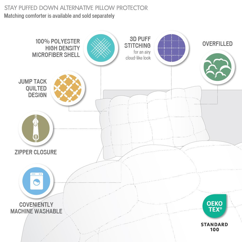 Overfilled Pillow Protector Single Piece King Size Beige Polyester