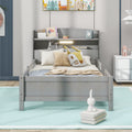 Wood Twin Size Platform Bed With Built In Led Light, Storage Headboard And Guardrail, Antique Grey Box Spring Not Required Twin Antique Gray Wood Bedroom Bed Frame Solid Wood Mdf