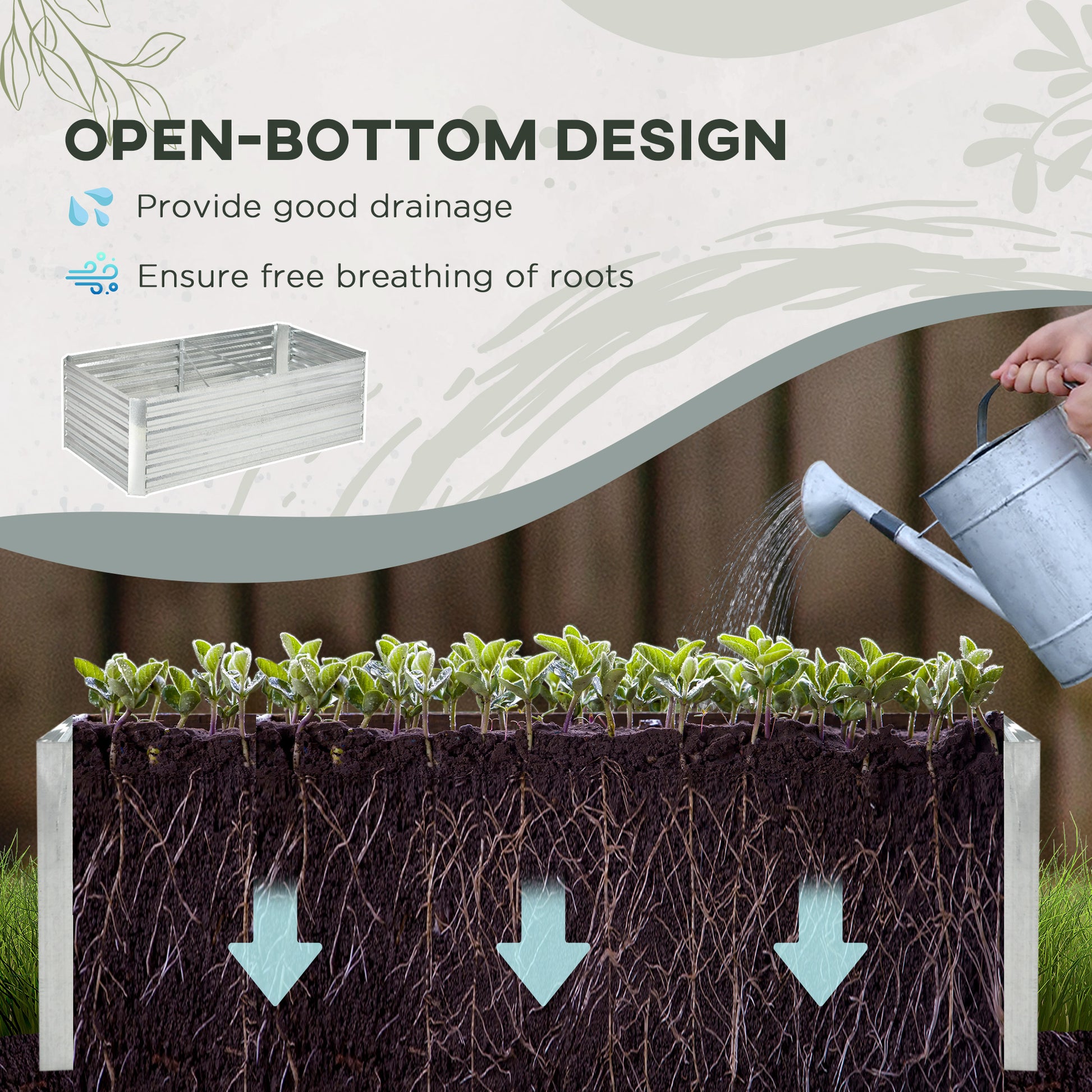 Outsunny Galvanized Raised Garden Bed Kit With Reinforcing Bars, Large And Tall Metal Planter Box For Vegetables, Flowers And Herbs, 6' X 3' X 2', Silver Silver Steel