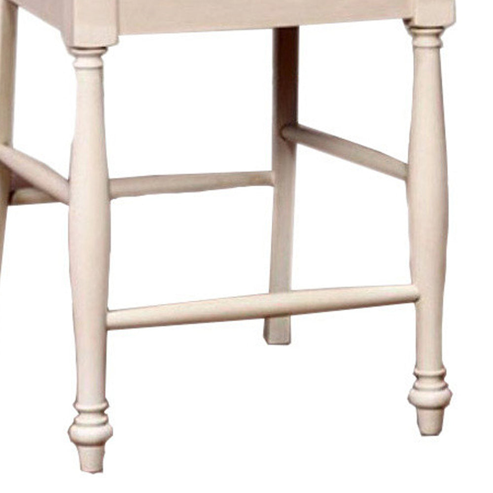 Sabrina Cottage Counter Height Chair Withfabric Cushion, Tan & White, Set Of 2 White Wood Fabric
