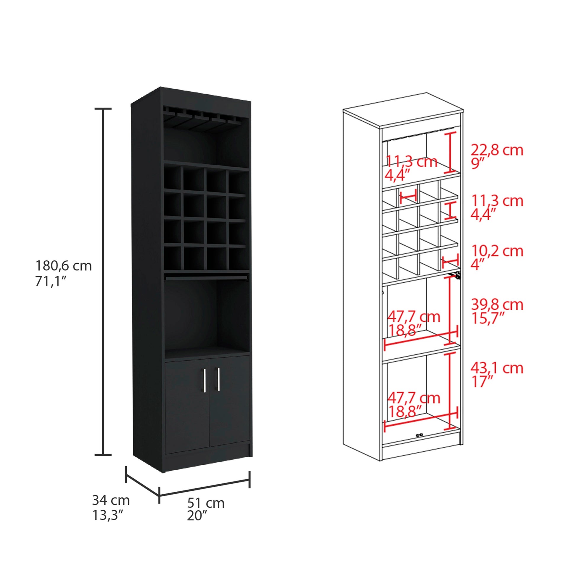 Being Kava Bar Cabinet, Double Door, Two Shelves, Sixteen Built In Wine Rack Black Primary Living Space Modern Shelves Included Particle Board