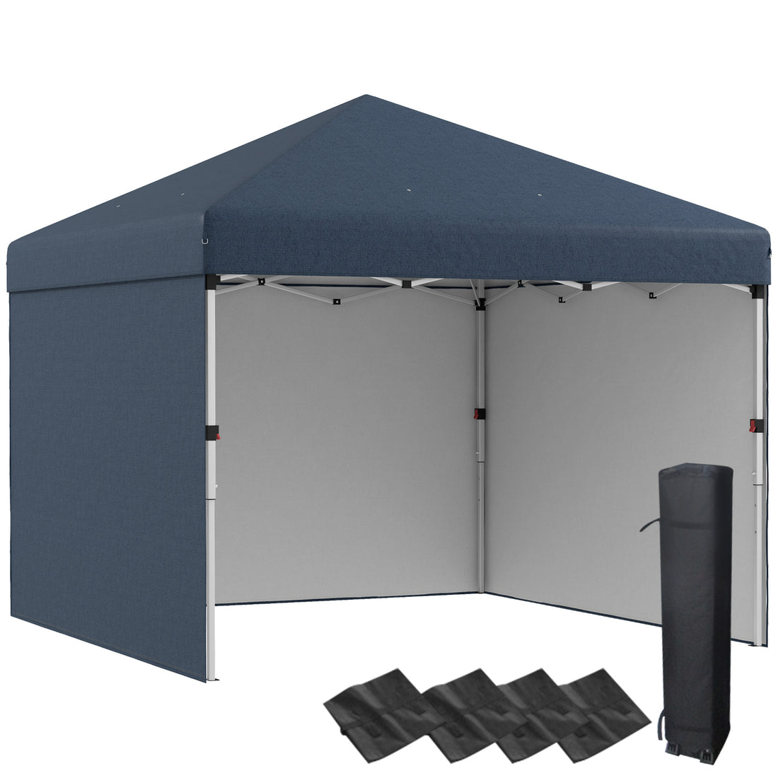 Outsunny 10' X 10' Pop Up Canopy Tent With 3 Sidewalls, Leg Weight Bags And Carry Bag, Height Adjustable, Instant Party Tent Event Shelter Gazebo For Garden, Patio, Navy Blue Blue Steel