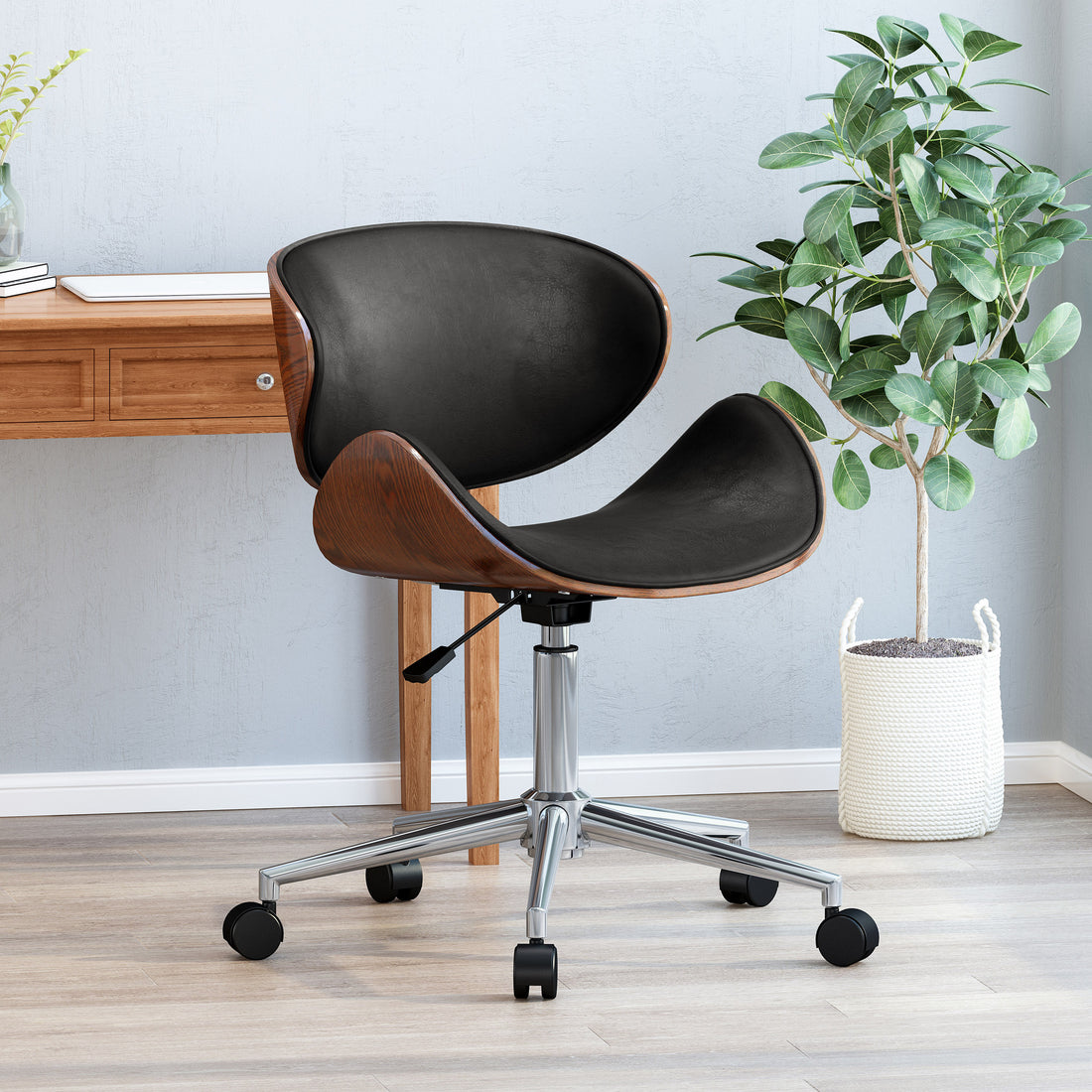 Office Chair Black Dark Walnut Pu