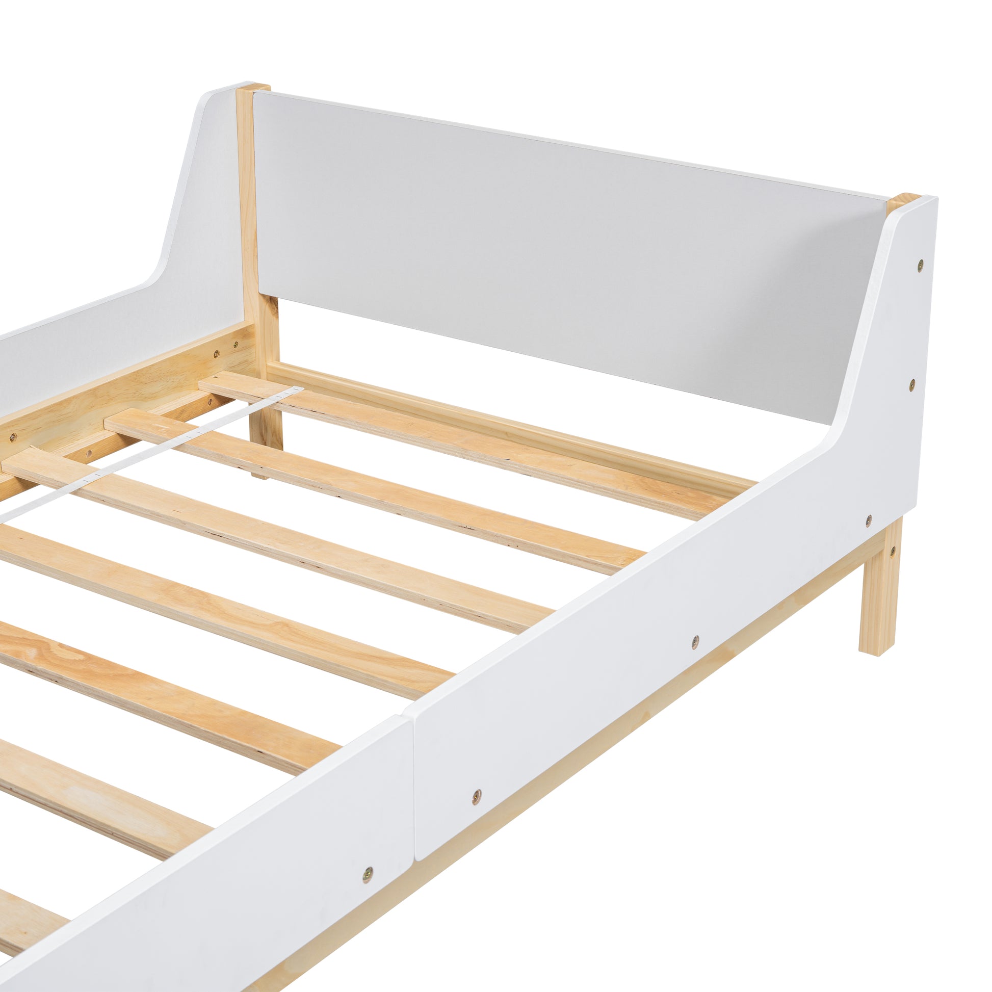 Twin Bed With Headboard, Footboard, Safeguards, Built In Bed End Book Storage Rack ,White Twin White American Design Pine