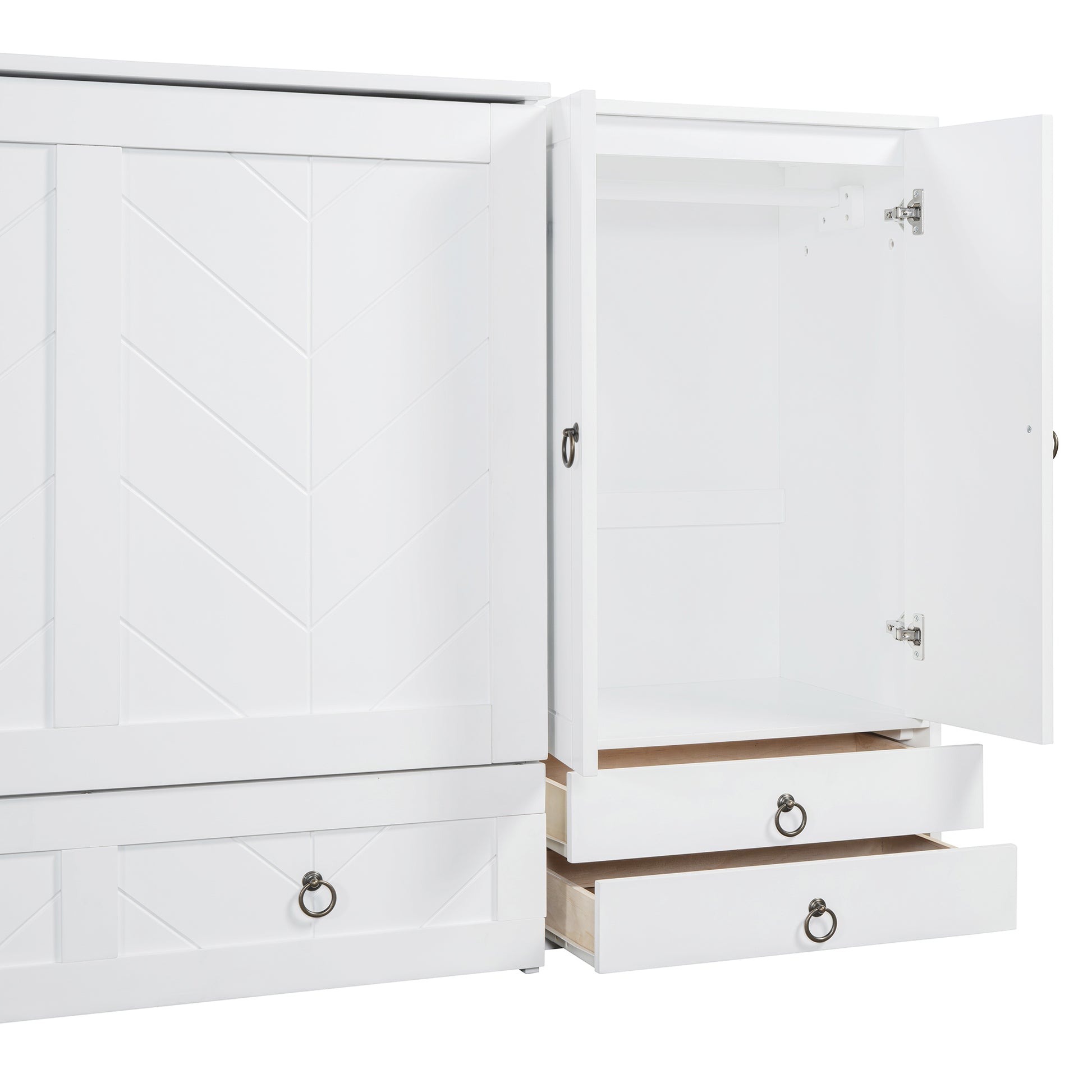 Queen Size Murphy Bed With Usb Port, Little Wardrobes And Drawers, White Queen White Particle Board Mdf