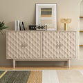 Modern 4 Door Sideboard With Convex Pattern Doors And 2 Silver Handle For Living Room, Dining Room, Kitchen Almond Almond Mdf