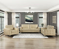 Sand Hued Polished Microfiber Upholstery Elegant Modern Style Chair 1Pc Solid Wood Living Room Furniture Silver Finish Metal Legs Sand Primary Living Space Modern Solid Wood