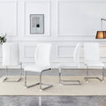 Luxury Simple Arch Chair Set Of 4 White Pu Material High Resilience Dining Chair With Arched Metal Silver Leg. White Silver Metal,Pu