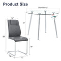 Table And Chair Set.A Modern Minimalist Round Dining Table With Transparent Tempered Glass Top And Silver Metal Legs,And 4 Chairs With Pu Backrest And Seat Cushion And Silver C Tube Metal Legs. Dark Gray,Transparent Seats 4 Glass Metal