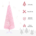 Homcom 5' Artificial Pencil Christmas Tree, Slim Xmas Tree With 294 Realistic Branch Tips And Plastic Stand, Pink Pink Plastic