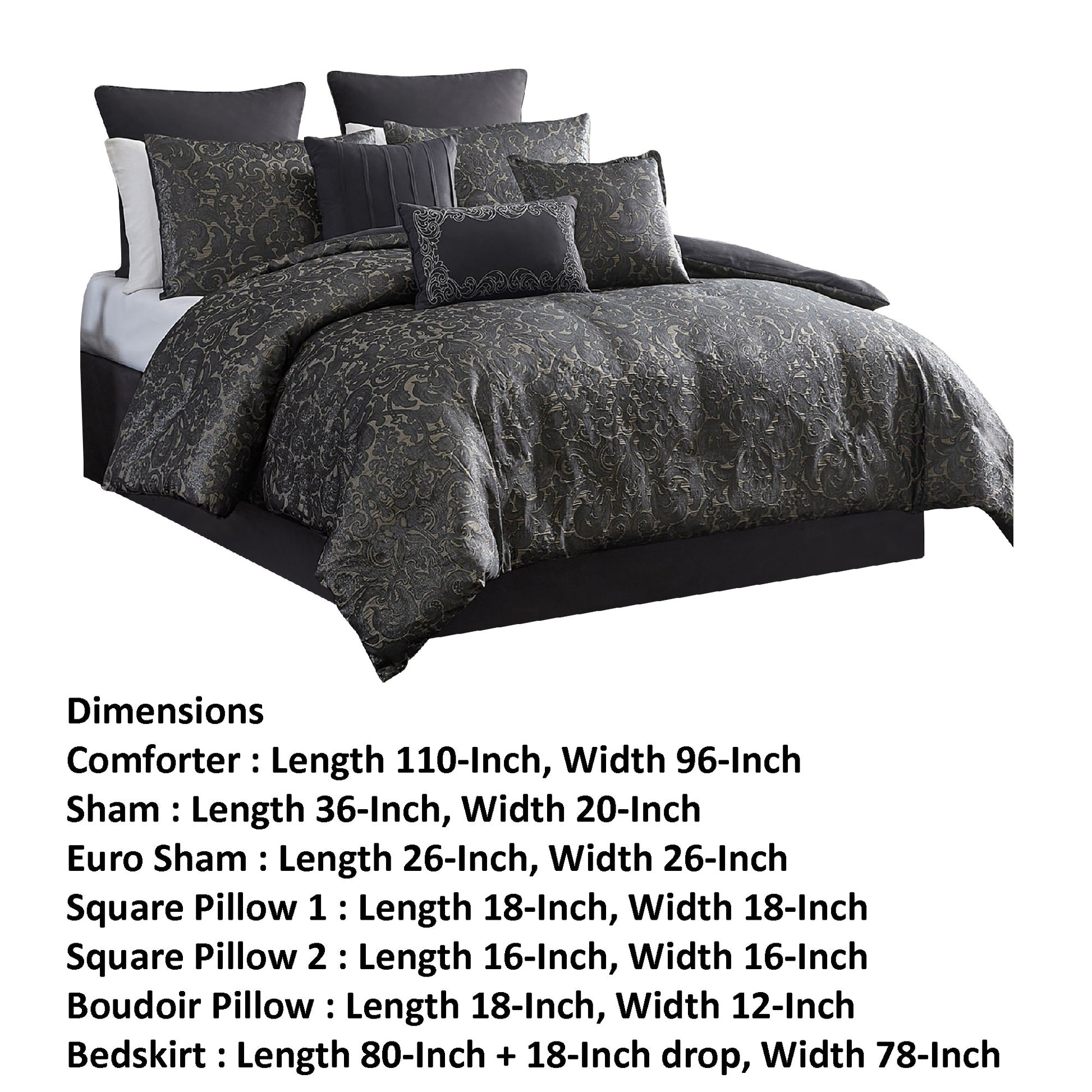 Pixie 10 Piece Polyester King Comforter Set, Da Pattern, Charcoal Gray King Gray Polyester