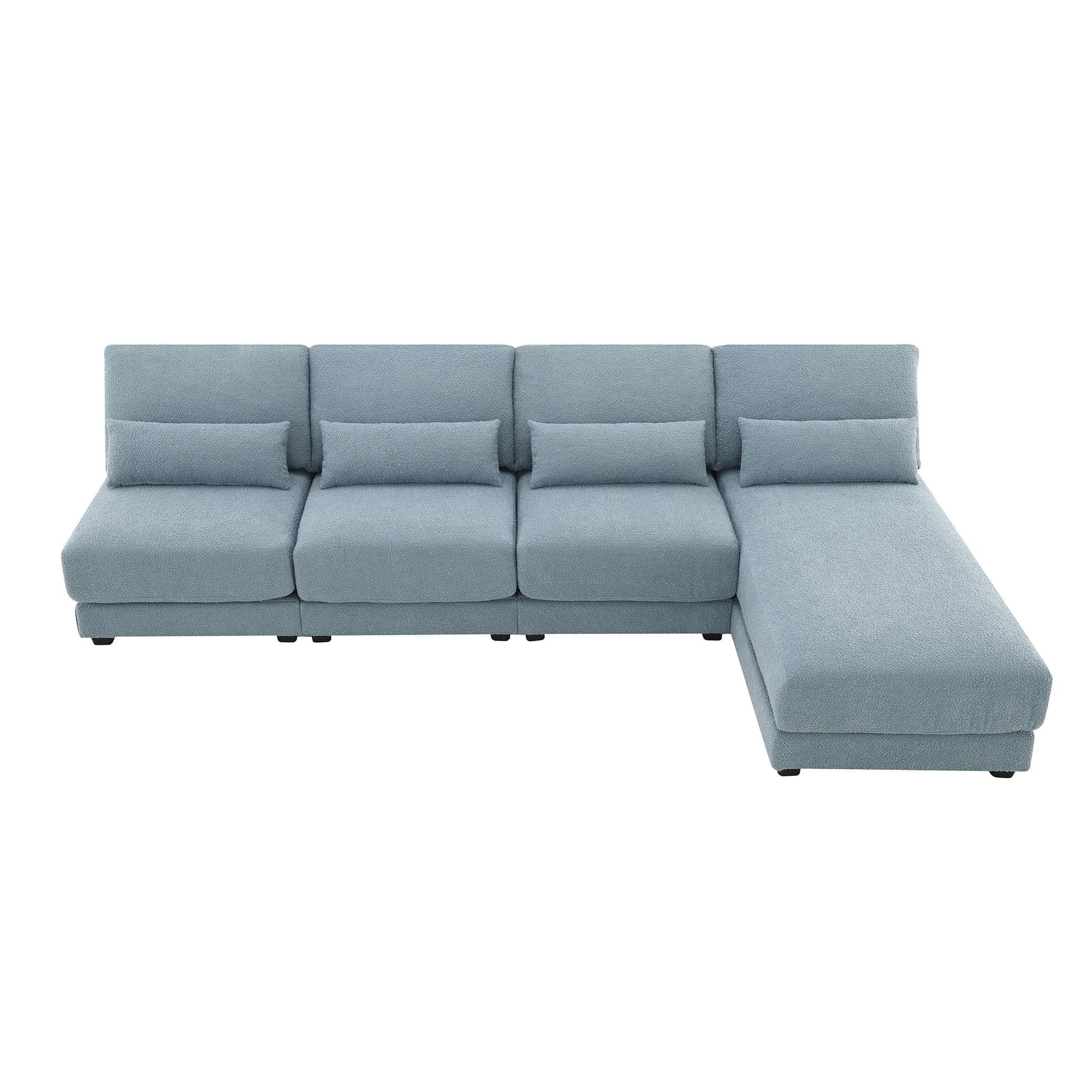 120*61" Oversized Deep Seat Sectional Sofa With Reversible Chaise,Loop Yarn Fabric 5 Seat Armless Indoor Furniture,Convertible L Shaped Couch For Living Room,Apartment,3 Colors Blue Fabric 5 Seat