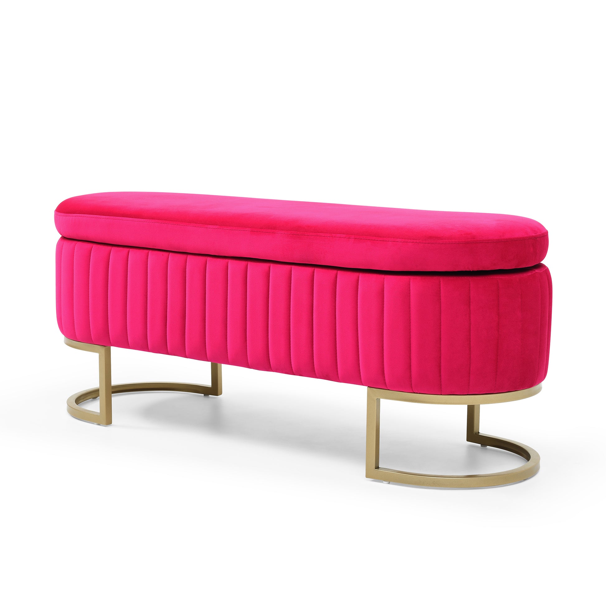 Storage Bench Bedroom Bench, Velvet Oval Upholstered End Of Bed Bench With Golden Metal Legs,50"Modern Storage Ottoman Bench For Bedroom, Living Room,Entryway,Window, Rose Red Rose Red Velvet