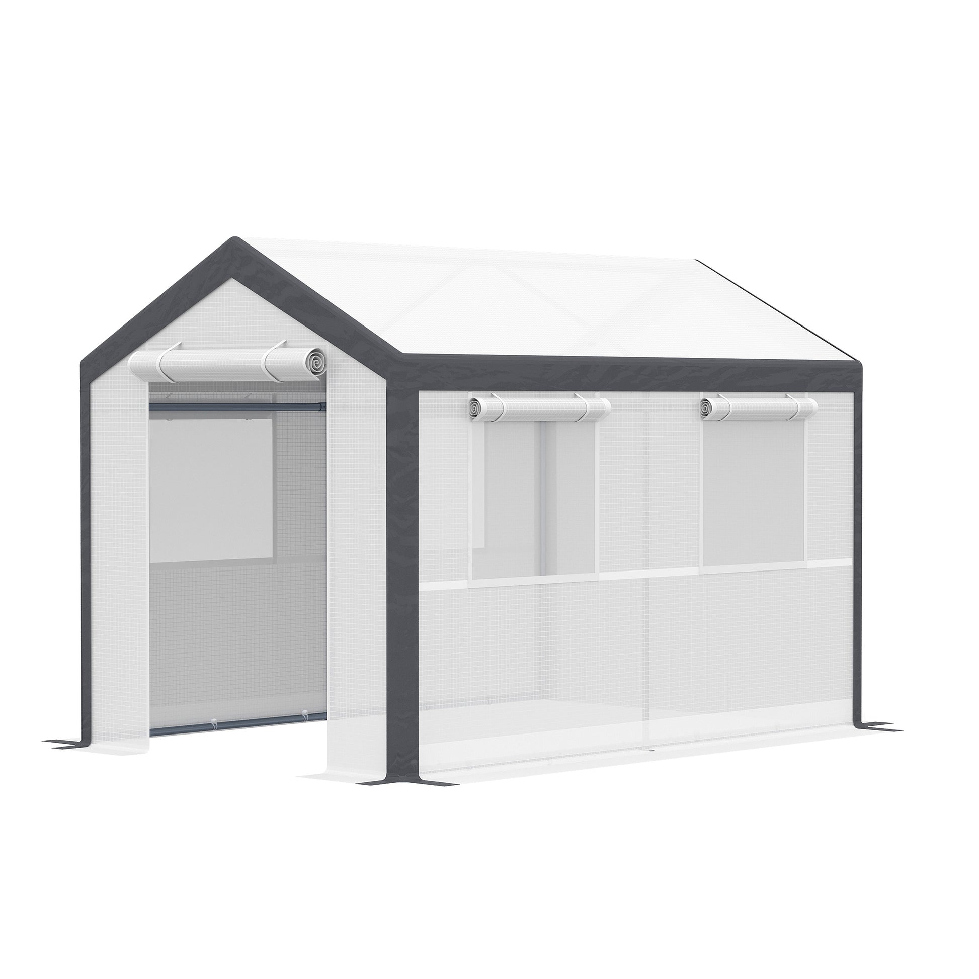 Outsunny 10' X 7' X 7' Walk In Greenhouse, Outdoor Garden Warm Hot House With 4 Roll Up Windows, 2 Zippered Doors And Weather Cover, White White Steel