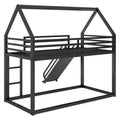 Twin Over Twin House Bunk Bed With Ladder And Slide,Black Twin Black Metal