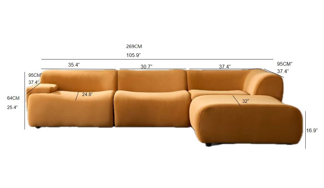 Wks8W Orange, Durable Fabric, 4 Sectional Sofa, High Density Sponge And Solid Wood Frame Orange Fabric 4 Seat