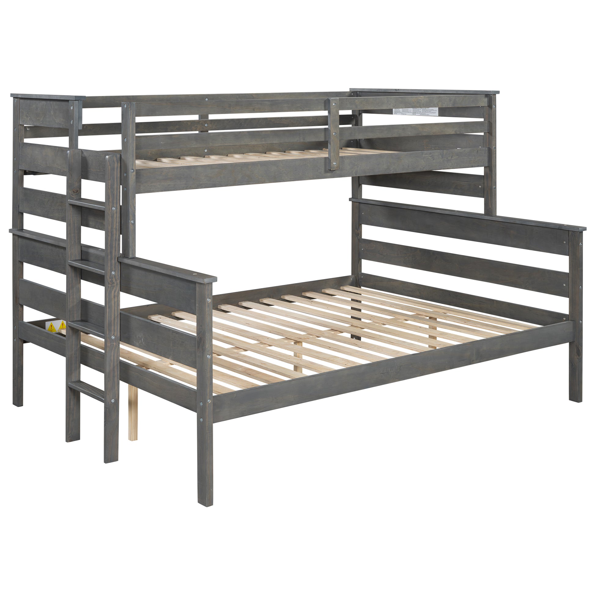 Wood Twin Xl Over Queen Bunk Bed With Ladder, Gray Twin Xl Box Spring Not Required Gray Wood Bedroom Bunk Solid Wood Mdf