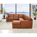 Dillon Leather Right Chaise Sectional Brown Genuine Leather Wood Primary Living Space Medium Firm Cushion Back Mid Century Modern U Shaped Eucalyptus Square Arms Down Filling Leather 6 Seat